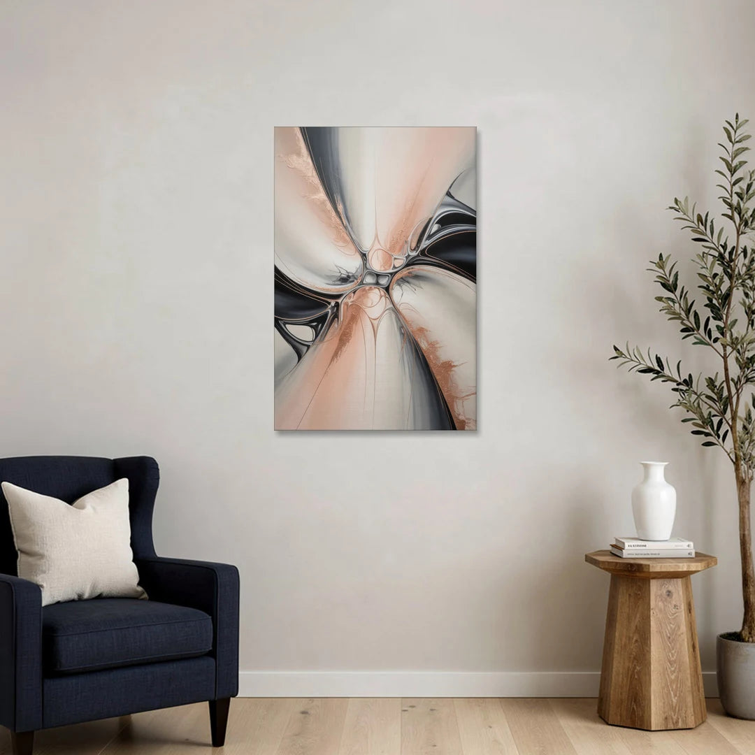 Blush Metallic Symphony Pink and Grey Abstract - Canvas Wall Art - Sofa - 24x36