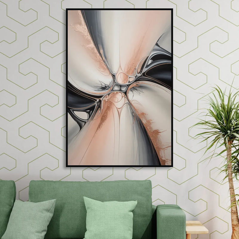Blush Metallic Symphony Pink and Grey Abstract Sitting Room - Black Canvas Wall Art