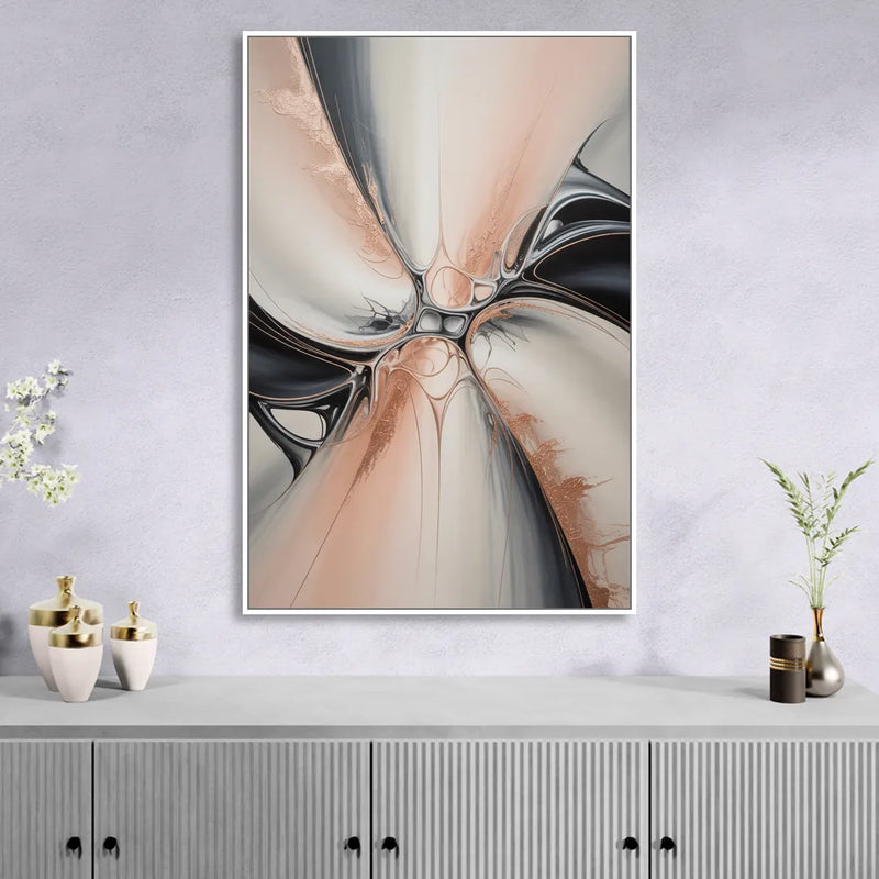 Blush Metallic Symphony Pink and Grey Abstract Living Room - White Canvas Wall Art