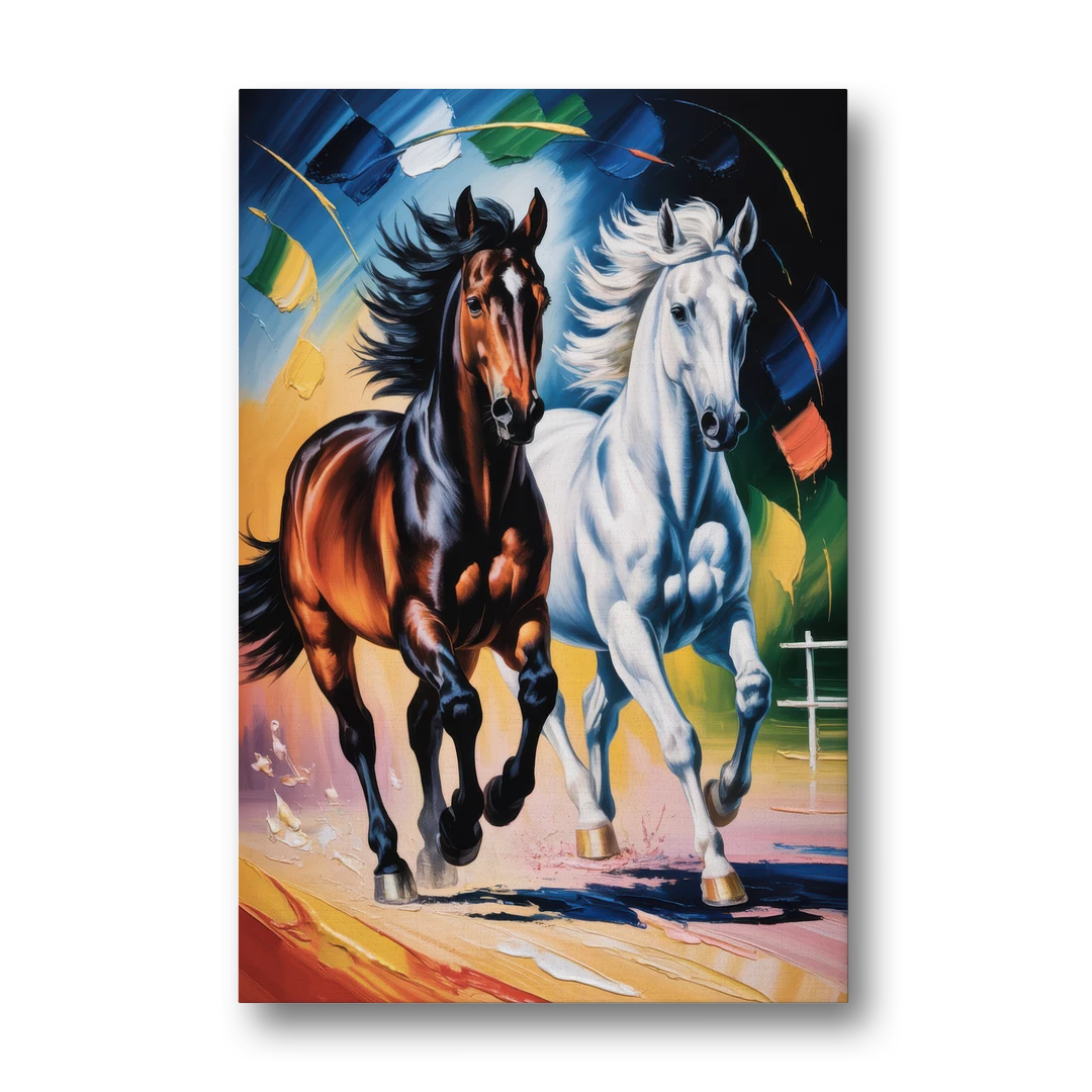 Bold Black and White Horse Duo - Canvas Wall Art - Front