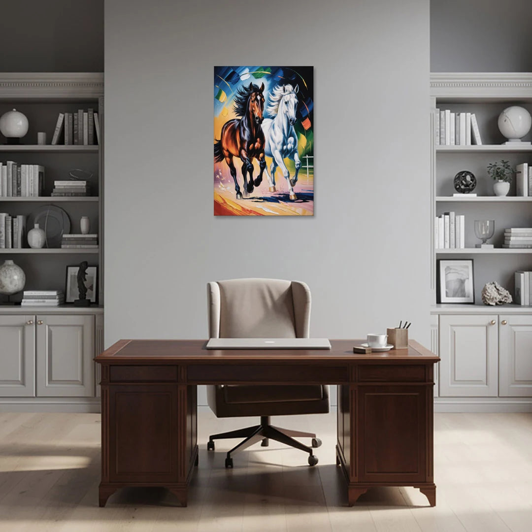 Bold Black and White Horse Duo - Canvas Wall Art - Office - 24x36