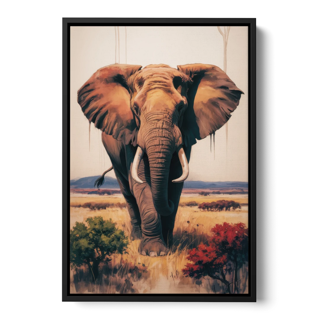 Bold Elephant Majesty - Black Framed Canvas Wall Art - Front