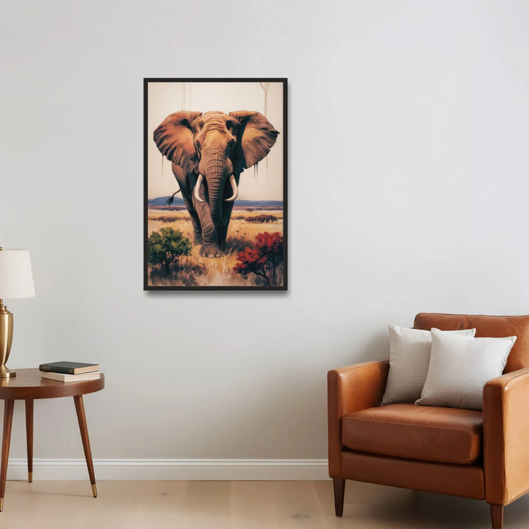 Bold Elephant Majesty - Black Framed Canvas Wall Art - Sofa - 24x36