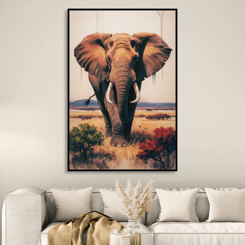 Bold Elephant Majesty Living Room - Black Canvas Wall Art