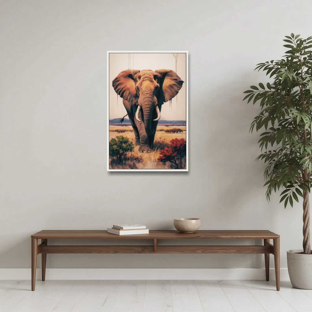 Bold Elephant Majesty - White Framed Canvas Wall Art - Coffee Table - 24x36