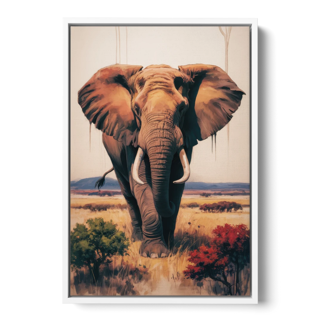 Bold Elephant Majesty - White Framed Canvas Wall Art - Front