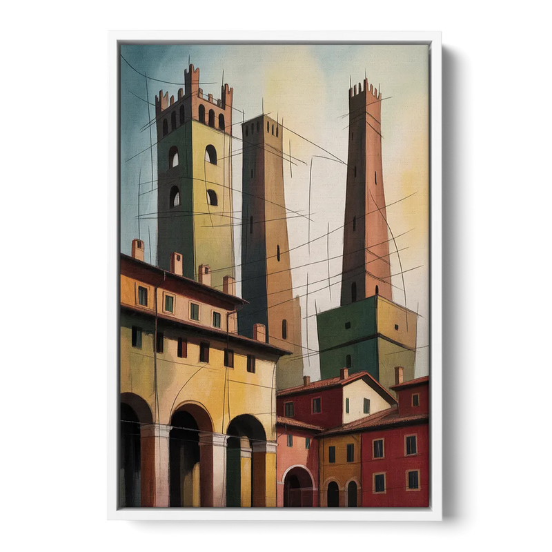 Bologna's Medieval Heart Front - White Canvas Wall Art