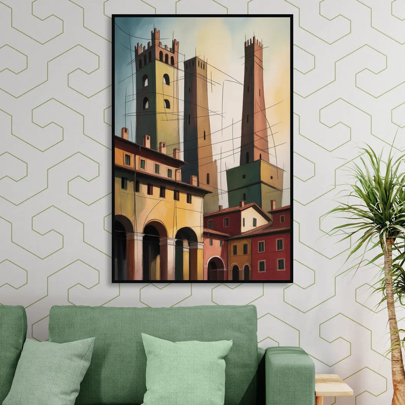 Bologna's Medieval Heart Living Room - Black Canvas Wall Art