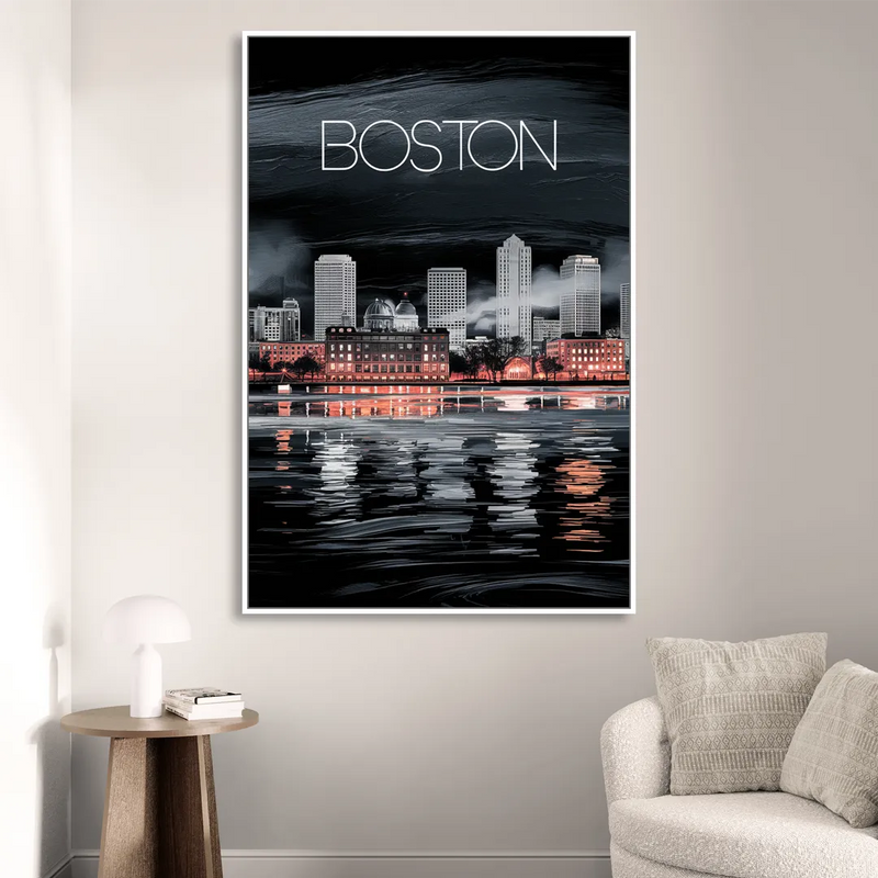 Boston Black and White Aesthetic Sitting Room - White Canvas Wall Art