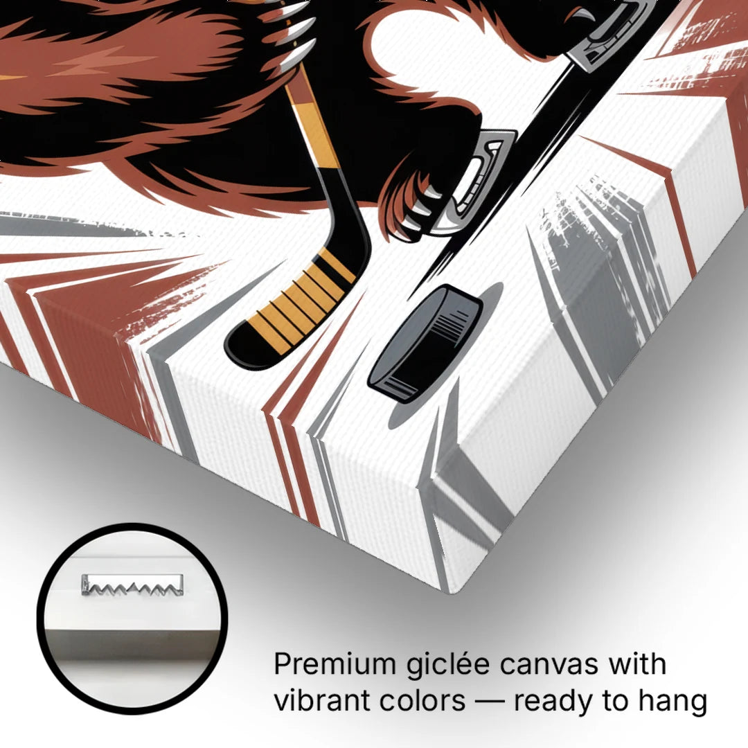 Boston Bruins Abstract Bear Art with Hockey Elements - Canvas Wall Art - Gallery Wrap Corner