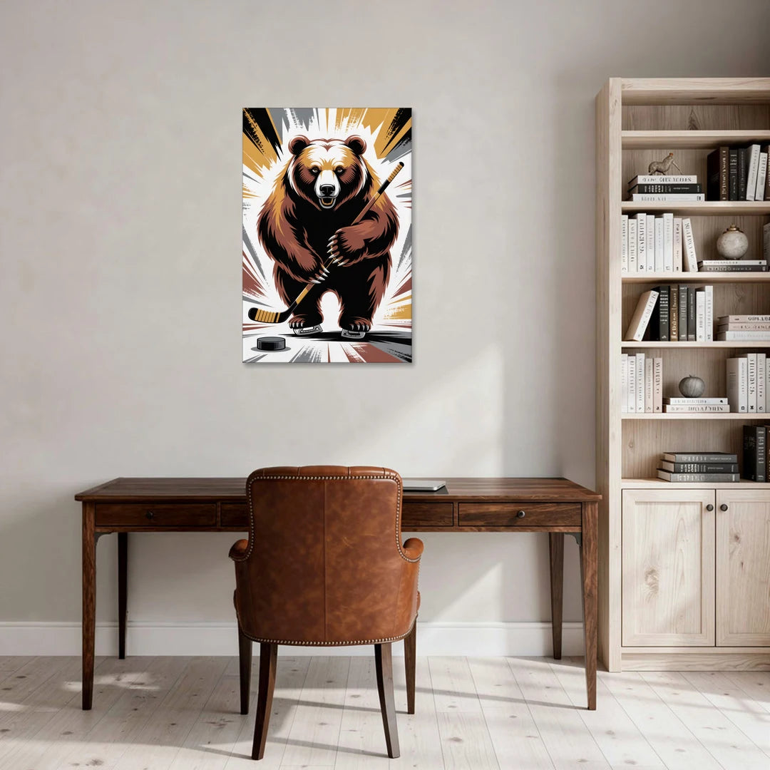 Boston Bruins Abstract Bear Art with Hockey Elements - Canvas Wall Art - Office - 24x36
