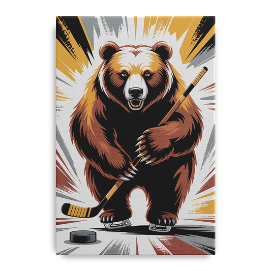 Boston Bruins Abstract Bear Art with Hockey Elements - Canvas Wall Art