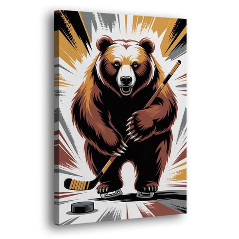 Boston Bruins Abstract Bear Art with Hockey Elements - Canvas Wall Art