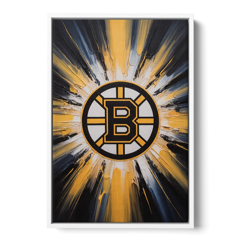 Boston Bruins Impressionistic Emblem Art Front - White Canvas Wall Art