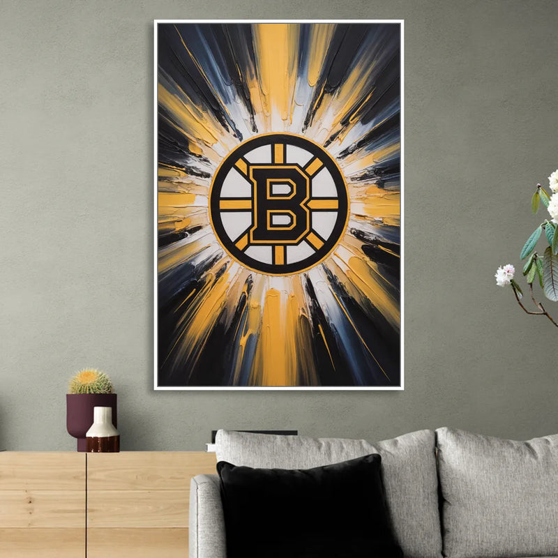 Boston Bruins Impressionistic Emblem Art Sitting Room - White Canvas Wall Art