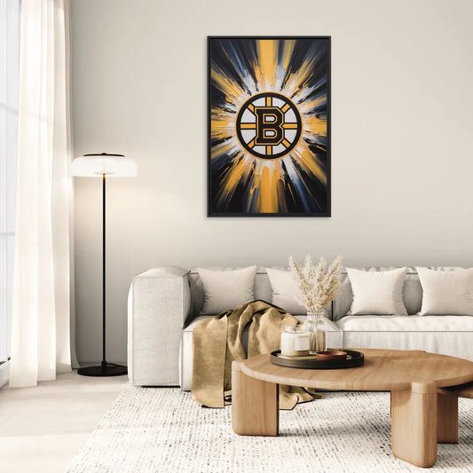 Boston Bruins Impressionistic Emblem Art - Living Room Black Frame Canvas