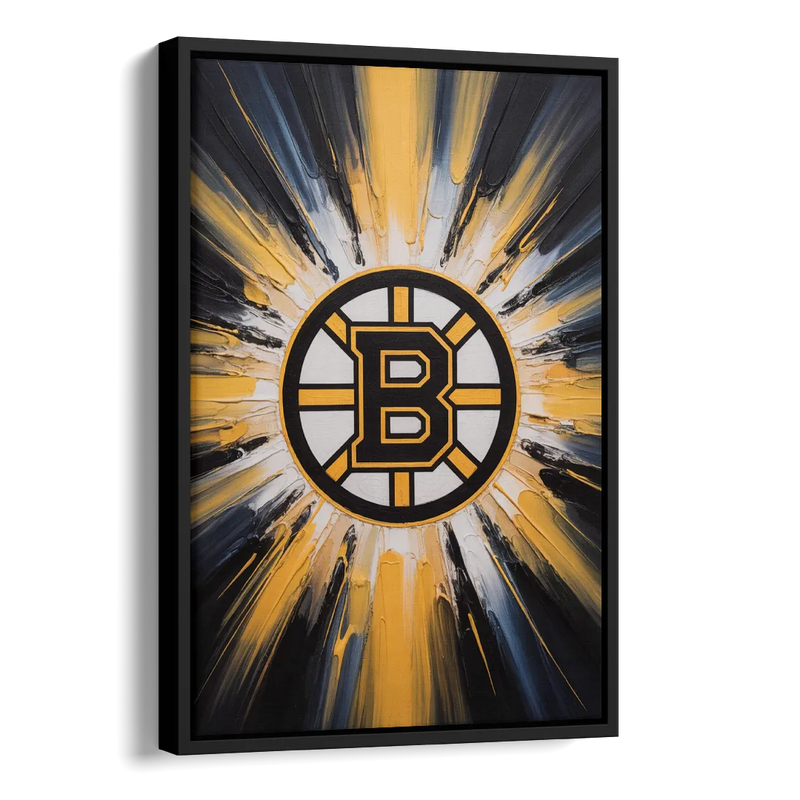 Boston Bruins Impressionistic Emblem Art Side - Black Canvas Wall Art