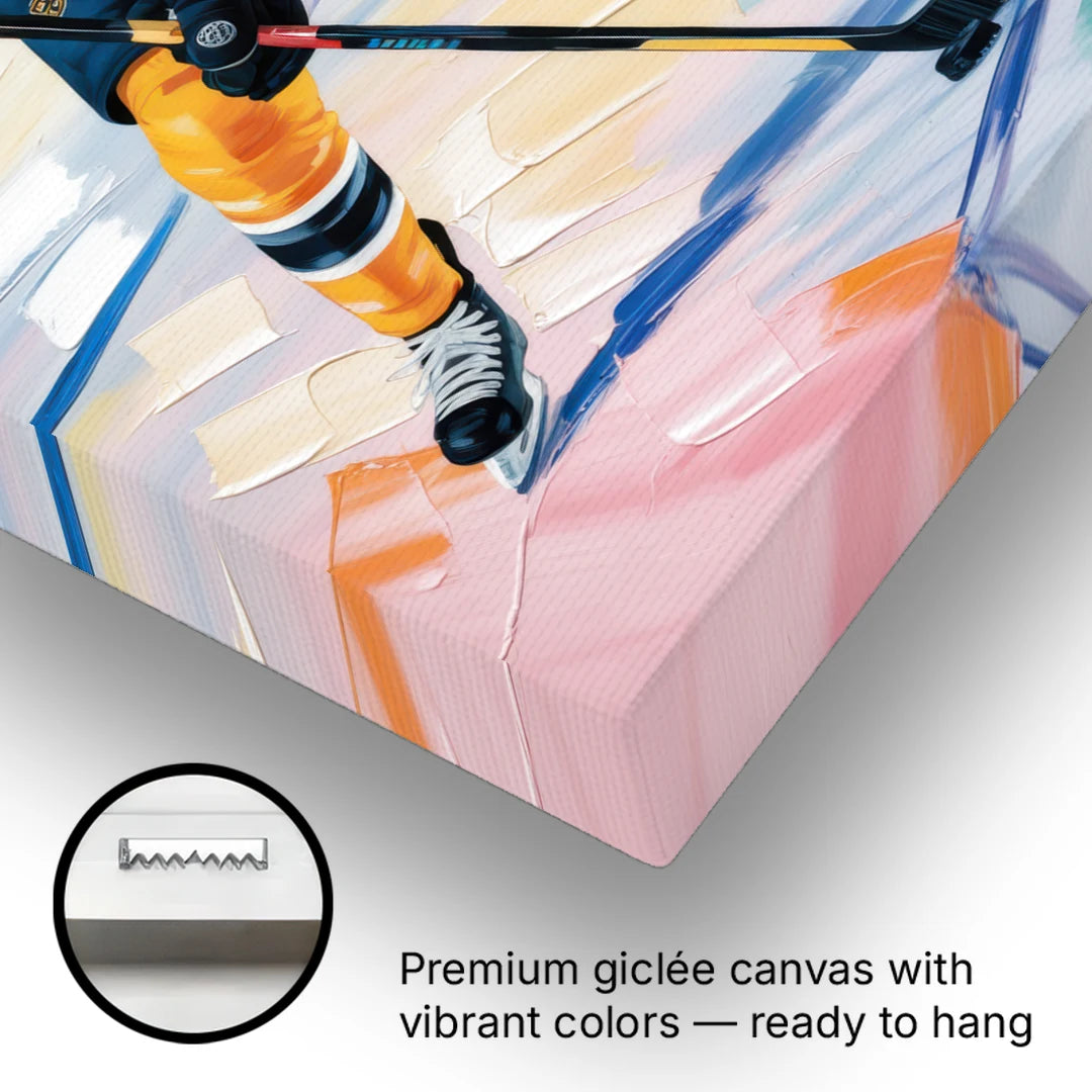 Boston Bruins Impressionistic Hockey Action Art - Canvas Wall Art - Gallery Wrap Corner