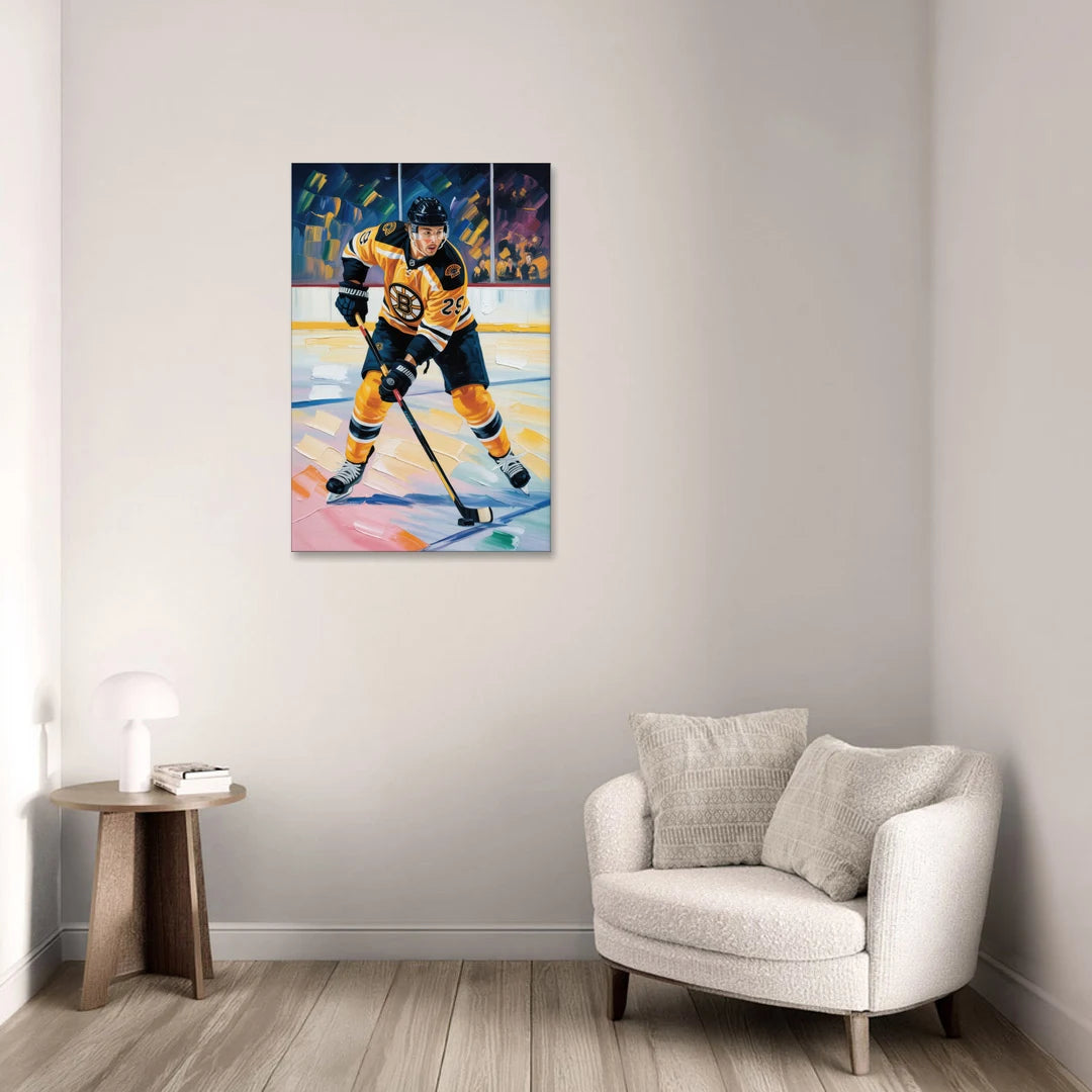 Boston Bruins Impressionistic Hockey Action Art - Canvas Wall Art - Sofa - 24x36