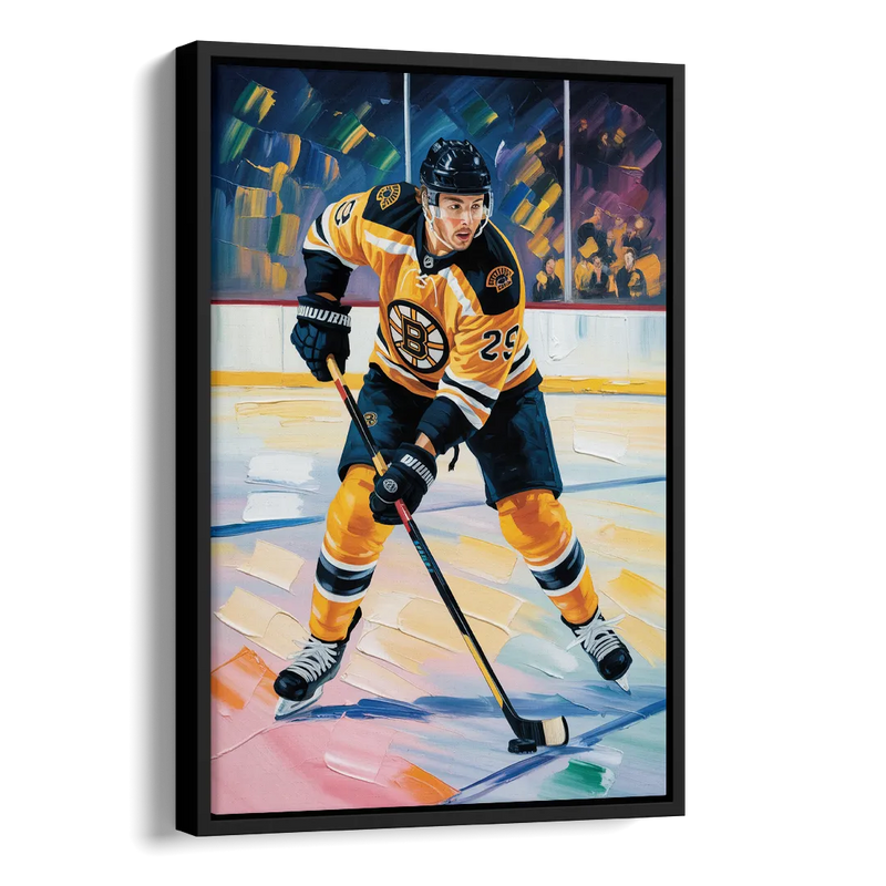 Boston Bruins Impressionistic Hockey Action Art Side - Black Canvas Wall Art