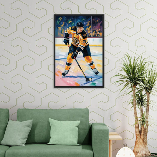 Boston Bruins Impressionistic Hockey Action Art - Living Room Black Frame Canvas