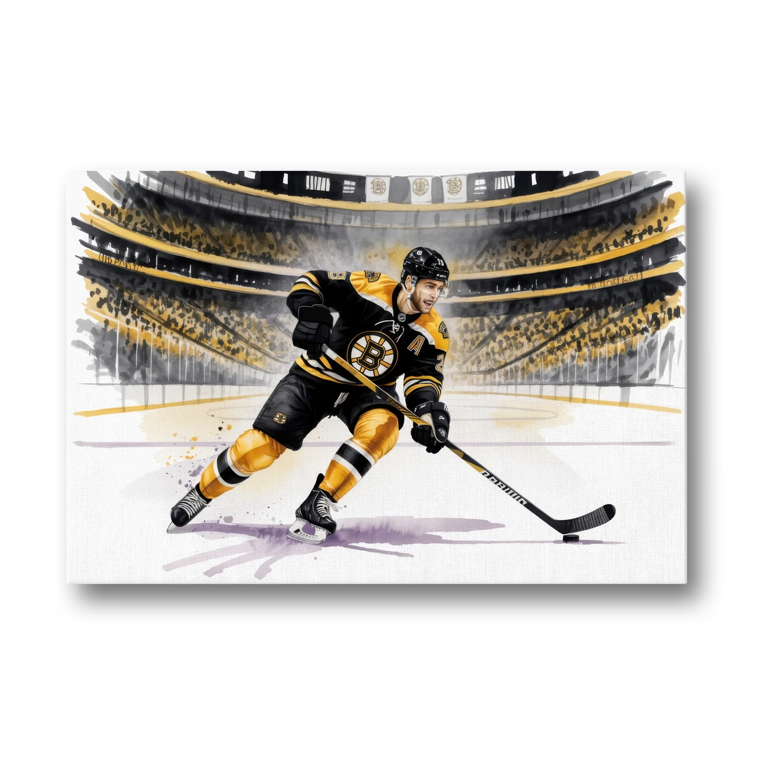 Boston Bruins Watercolor Dynamic Action at TD Garden - Canvas Wall Art - Front