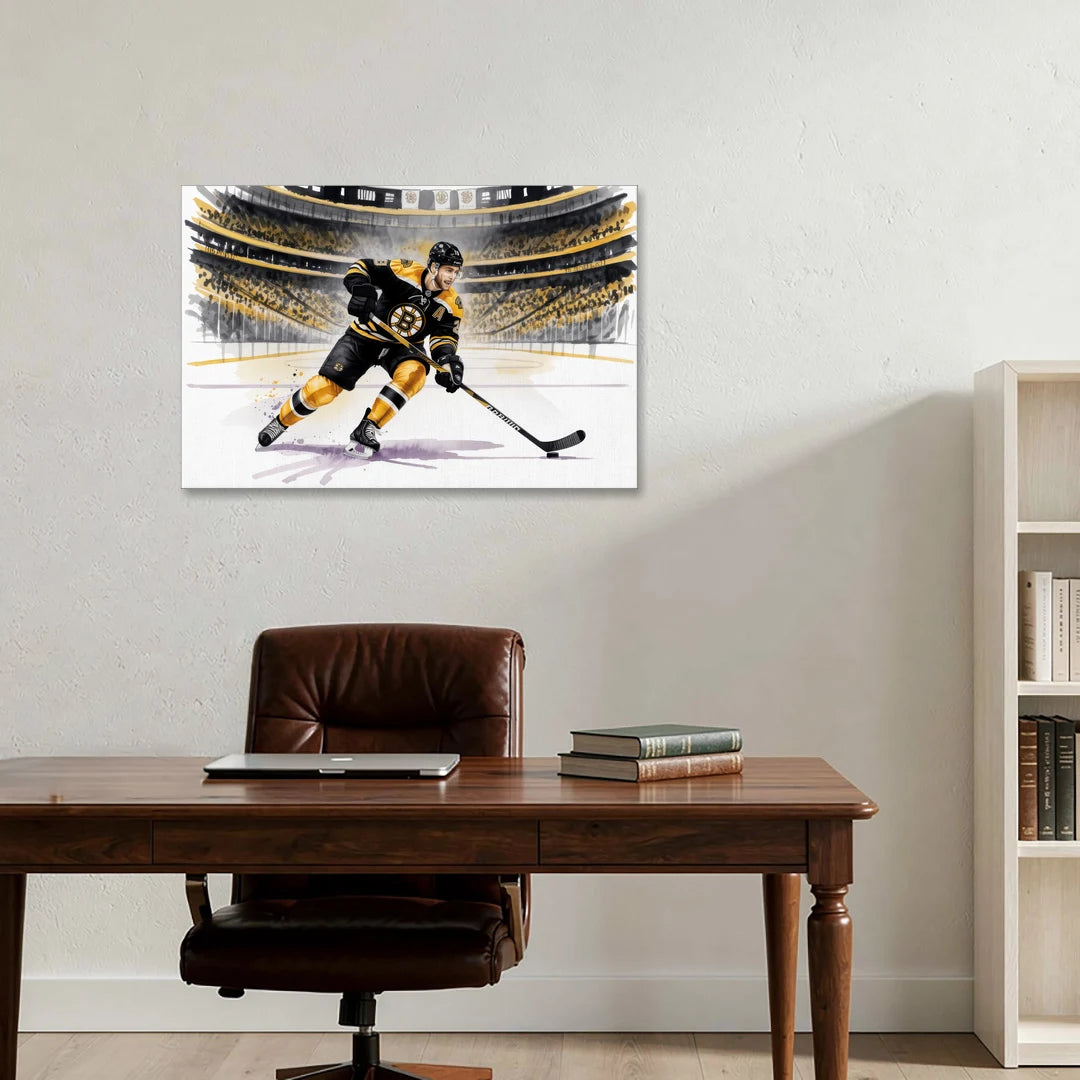 Boston Bruins Watercolor Dynamic Action at TD Garden - Canvas Wall Art - Office - 36x24