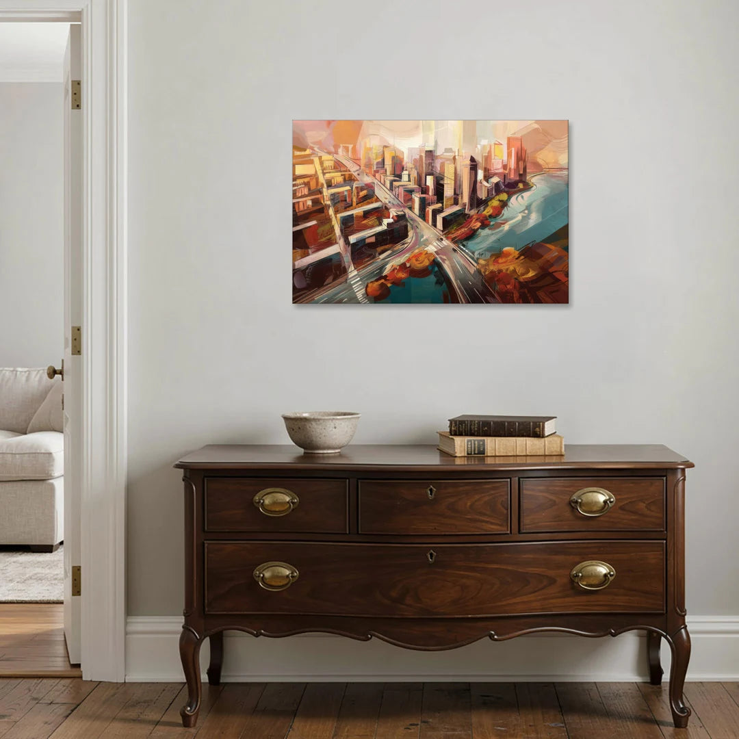 Boston City Streets Aerial View - Canvas Wall Art - Coffee Table - 36x24