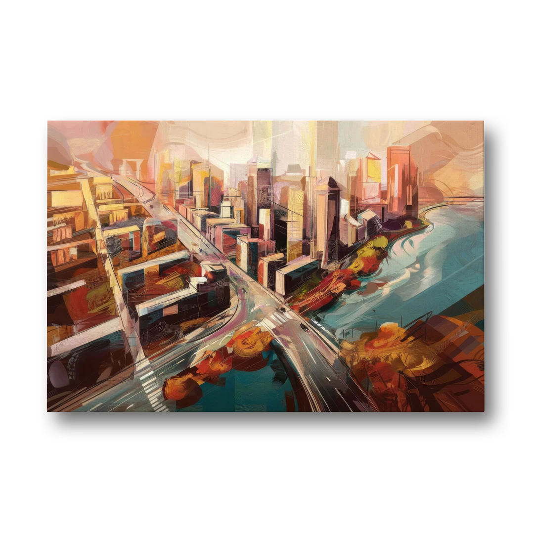 Boston City Streets Aerial View - Canvas Wall Art - Front