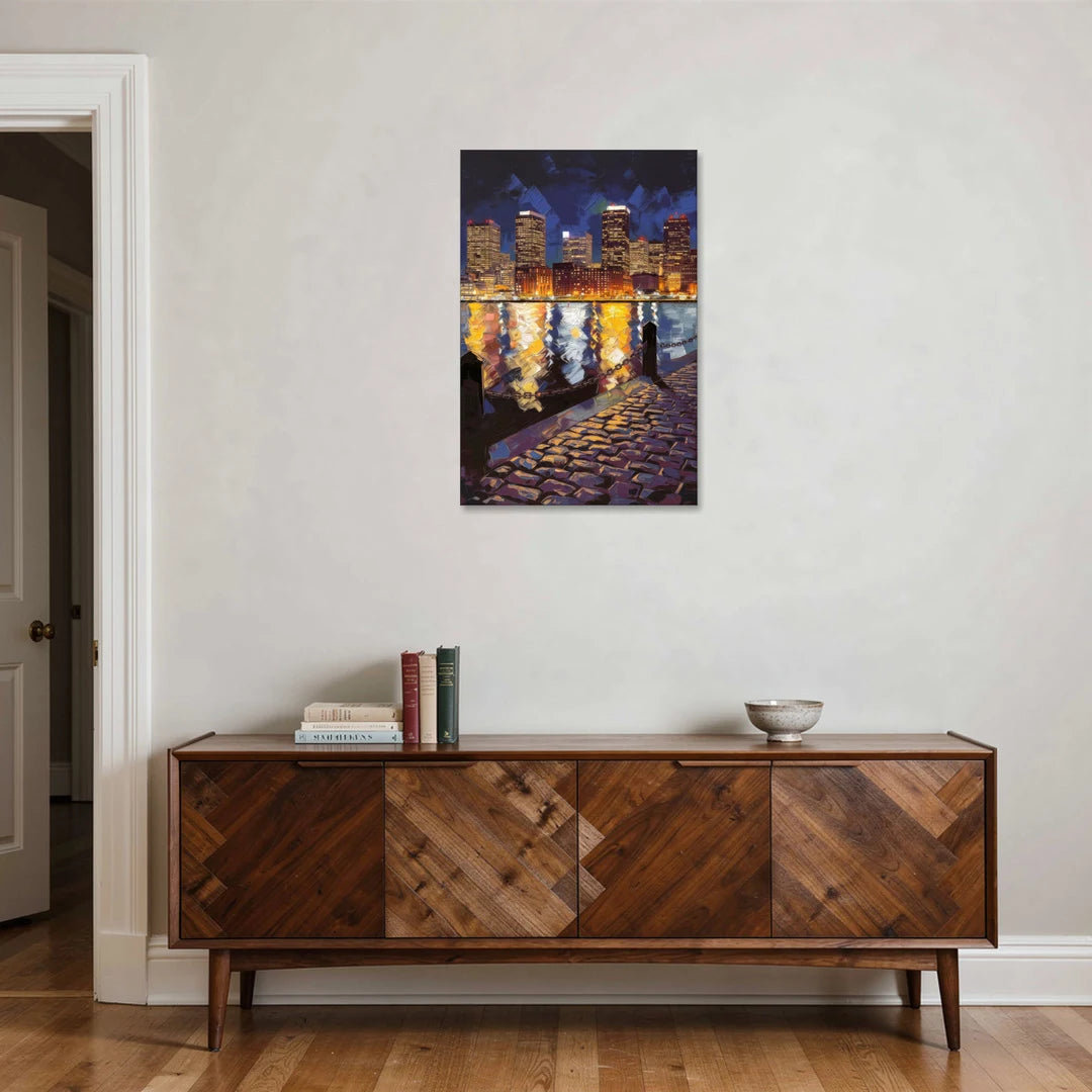 Boston Downtown Night Lights - Canvas Wall Art - Coffee Table - 24x36