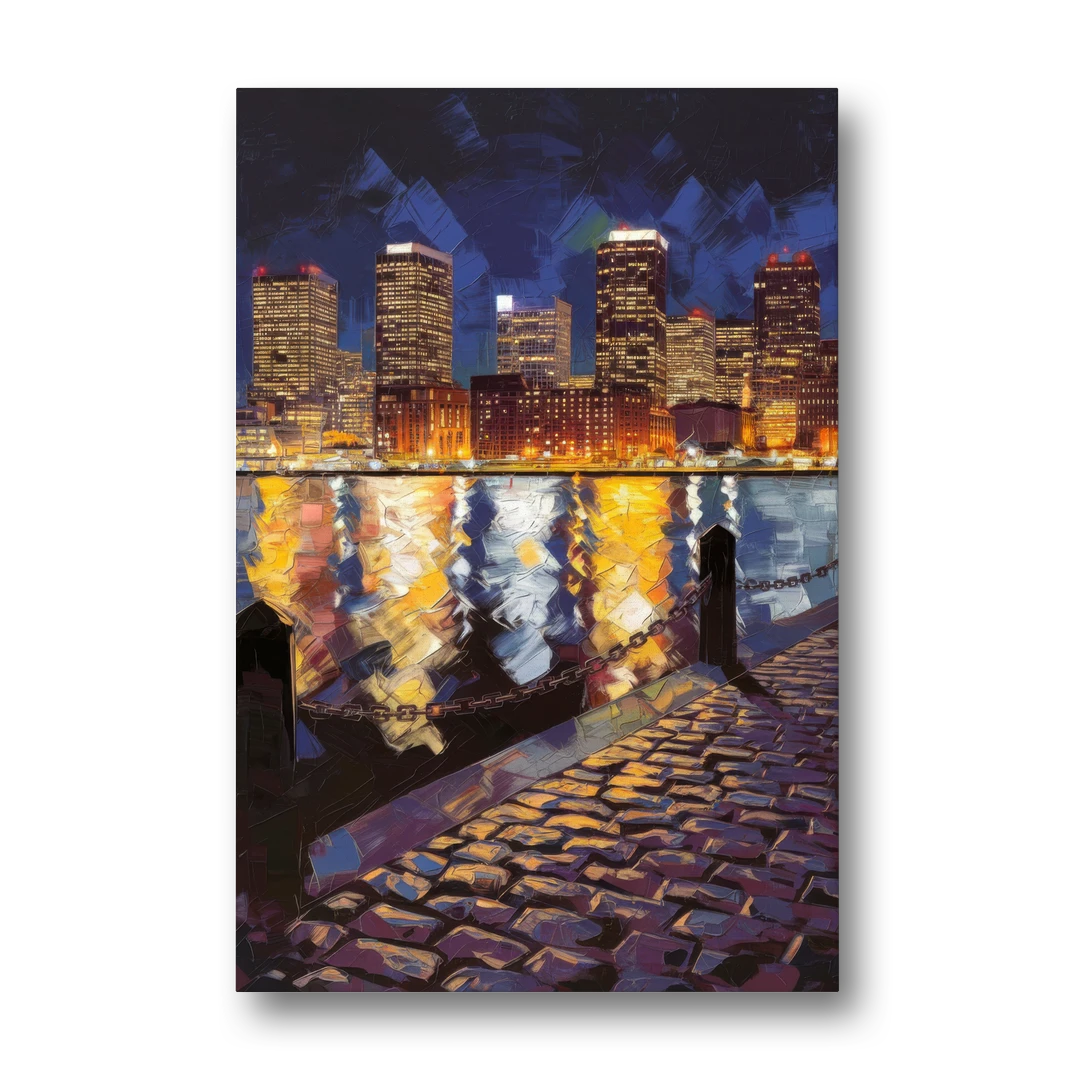 Boston Downtown Night Lights - Canvas Wall Art - Front