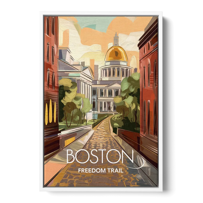 Boston Freedom Trail Highlights Front - White Canvas Wall Art