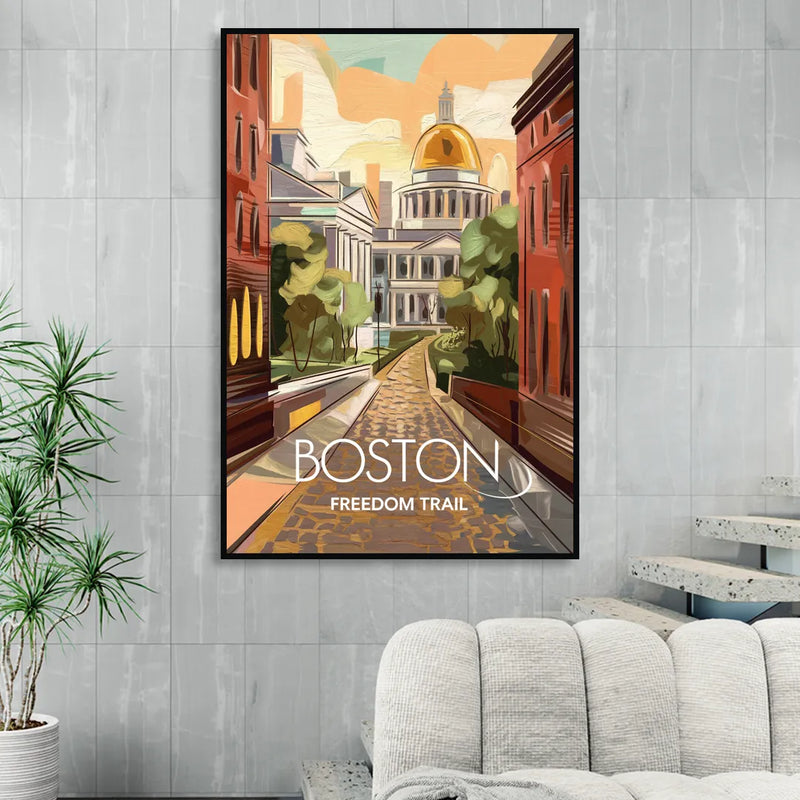Boston Freedom Trail Highlights Sitting Room - Black Canvas Wall Art