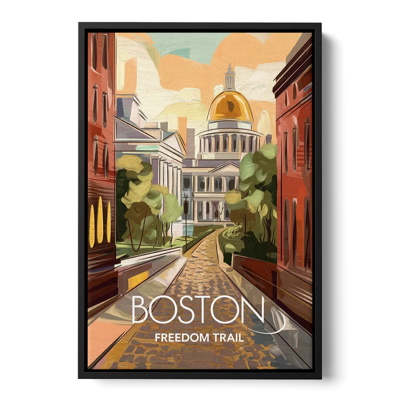 Boston Freedom Trail Highlights Front - Black Canvas Wall Art