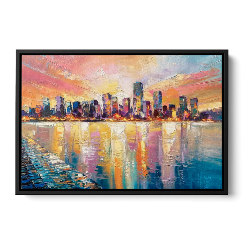 Boston Harbor Sunrise Front - Black Canvas Wall Art