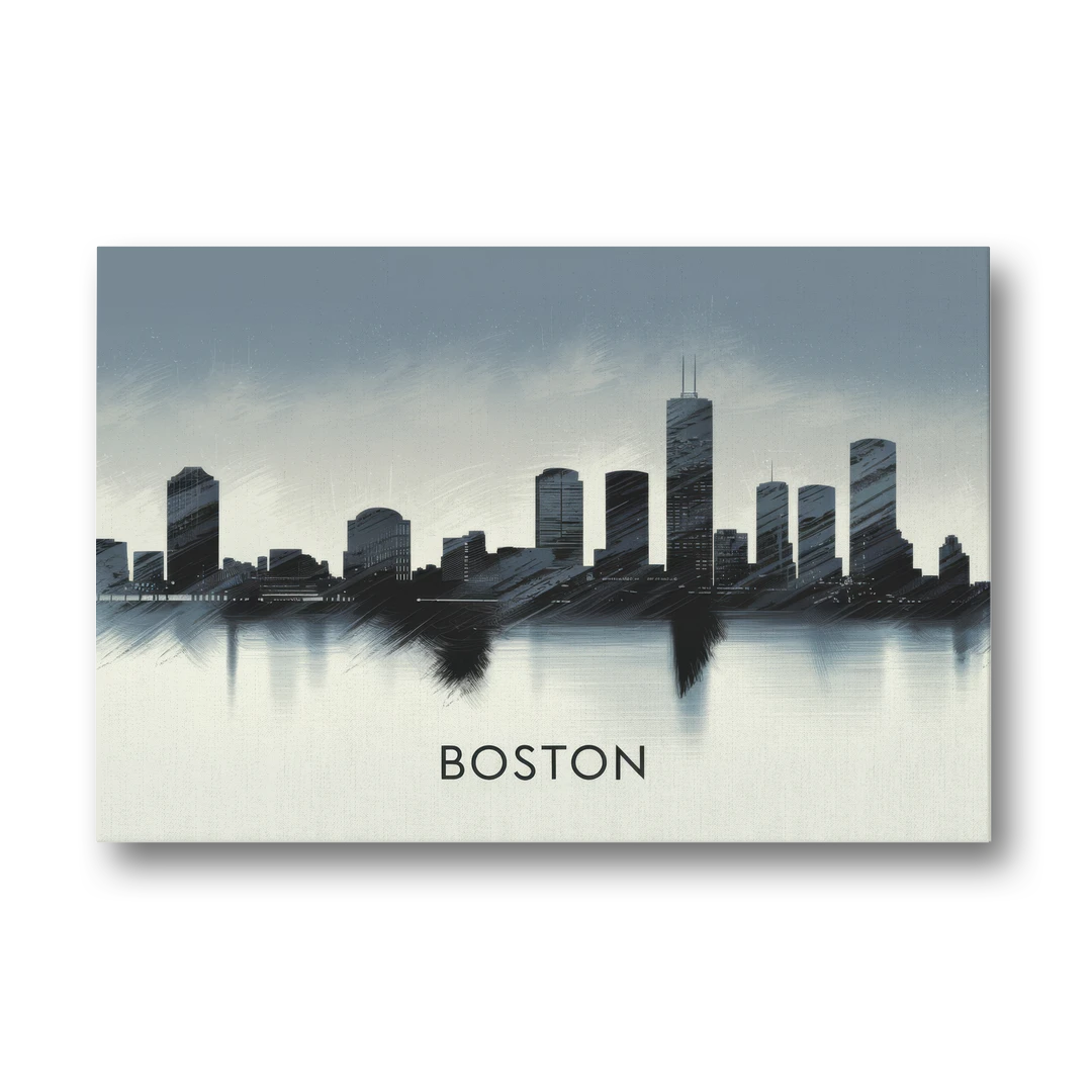 Boston Skyline In Fog - Canvas Wall Art - Front