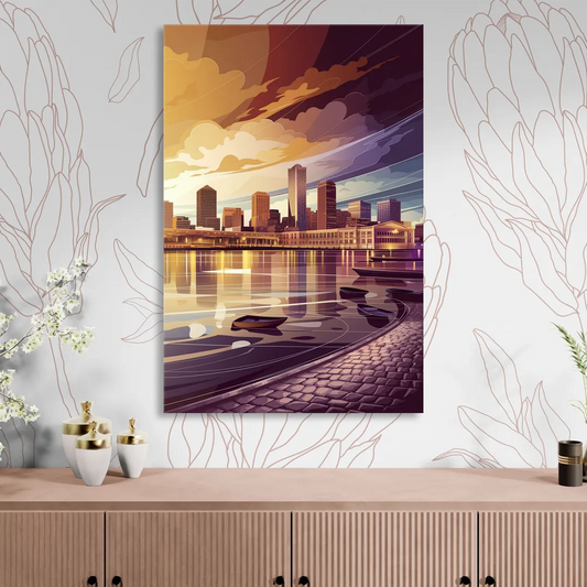 Boston Skyline at Sunset Living Room - Canvas Wall Art