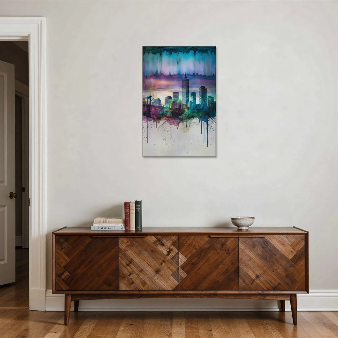 Boston Skyline in Watercolor - Canvas Wall Art - Coffee Table - 24x36