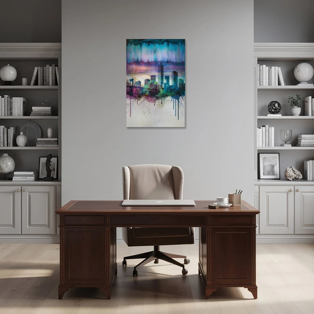 Boston Skyline in Watercolor - Canvas Wall Art - Office - 24x36