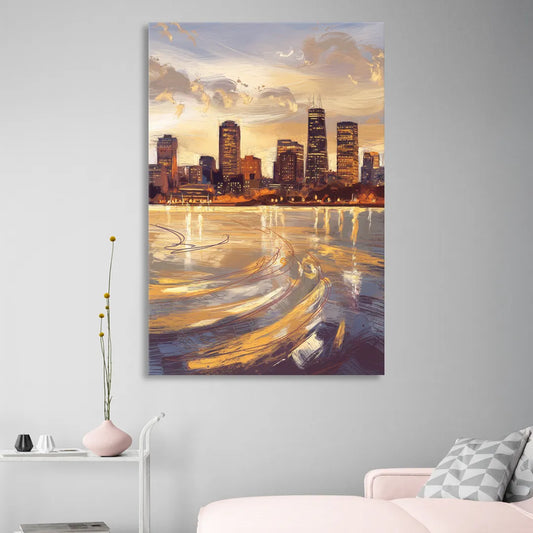 Boston Skyline with Charles River Living Room - Canvas Wall Art