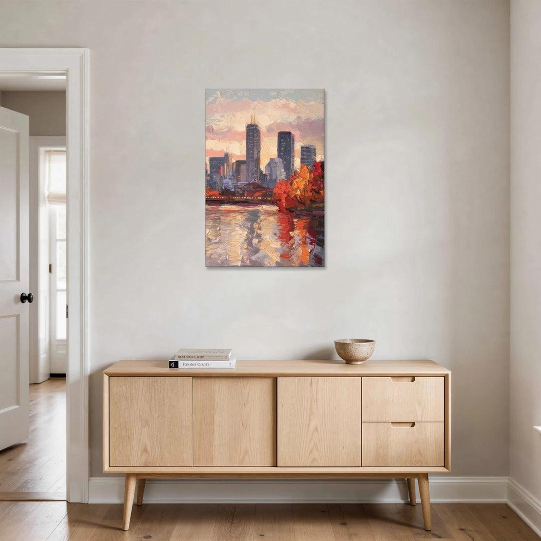 Boston Skyline with Fall Colors - Canvas Wall Art - Coffee Table - 24x36