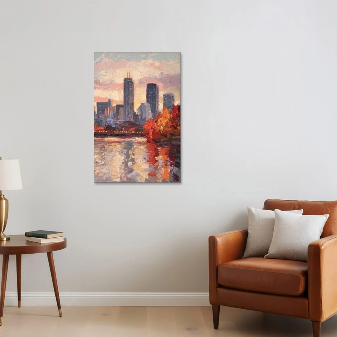 Boston Skyline with Fall Colors - Canvas Wall Art - Sofa - 24x36