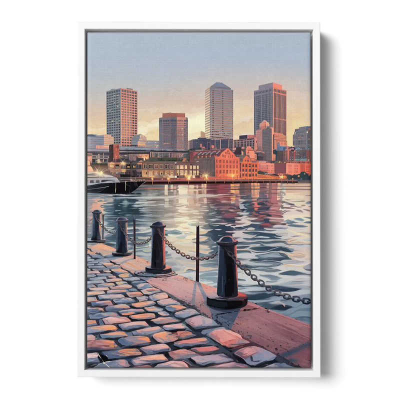 Boston Waterfront Serenity Front - White Canvas Wall Art