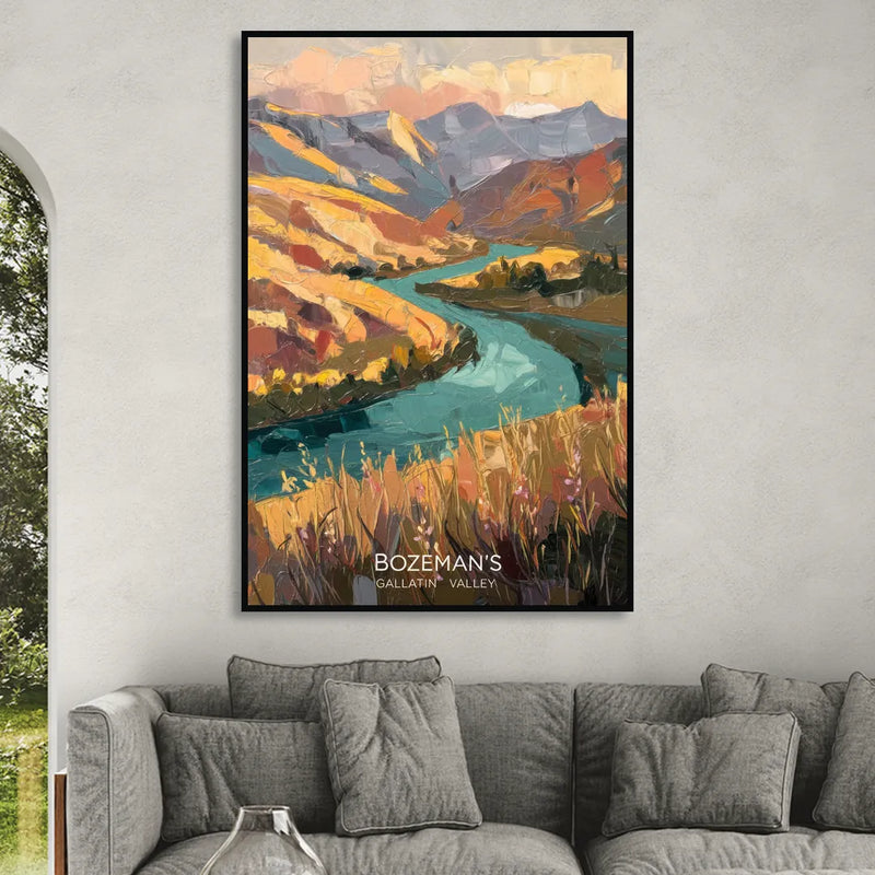 Bozeman Gallatin Valley Sitting Room - Black Canvas Wall Art