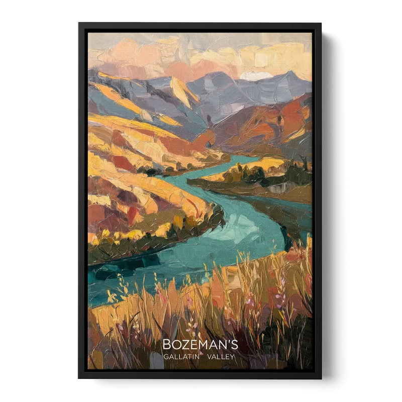 Bozeman Gallatin Valley Front - Black Canvas Wall Art