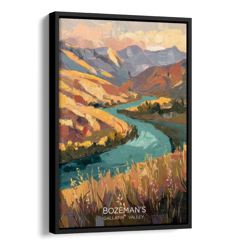 Bozeman Gallatin Valley Side - Black Canvas Wall Art