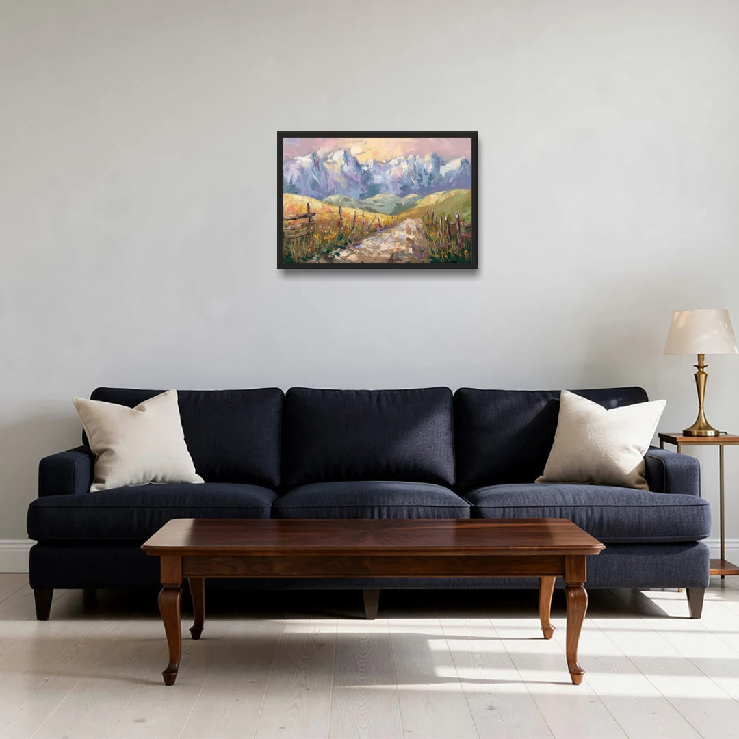 Bozeman Mountain Views - Black Framed Canvas Wall Art - Sofa - 24x16