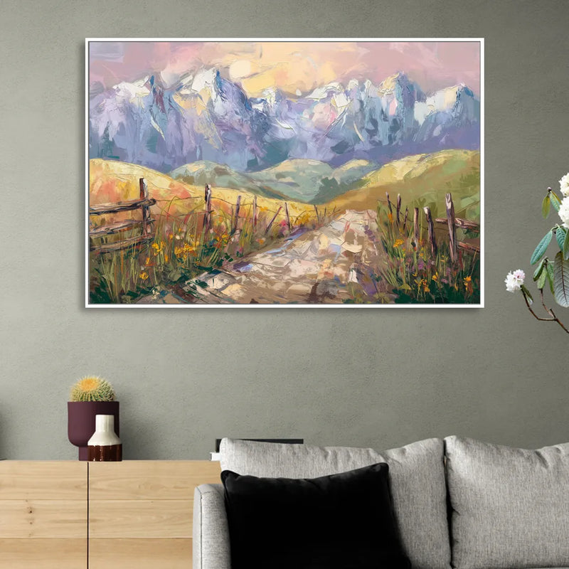 Bozeman Mountain Views Sitting Room - White Canvas Wall Art