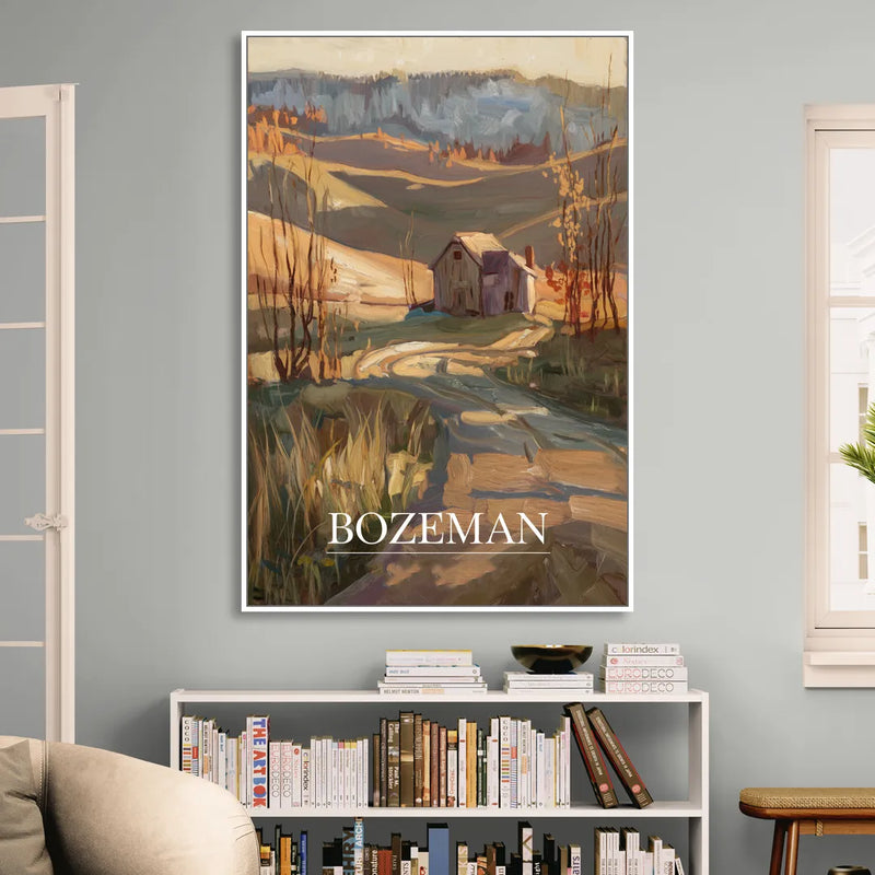 Bozeman Rustic Landscape Living Room - White Canvas Wall Art