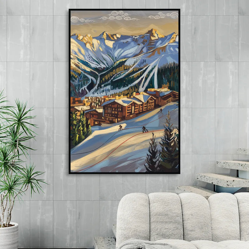 Breckenridge Ski Resort Panorama Living Room - Black Canvas Wall Art